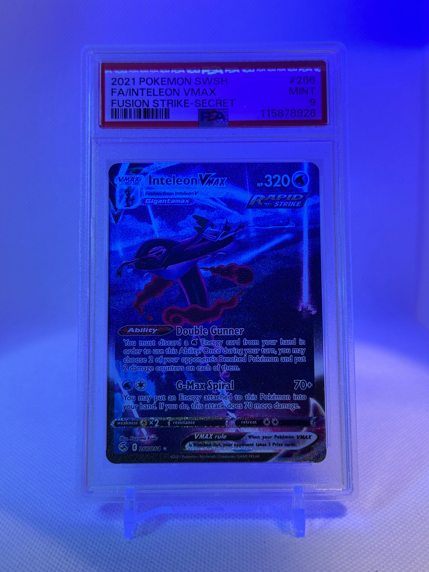 SWSH Fusion Strike: 266/264 - Inteleon VMAX (Alternate Art Secret) (SR) PSA 9